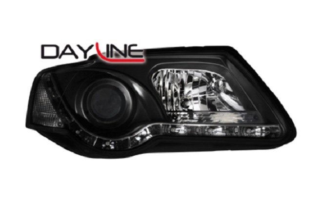 Передняя оптика VW Passat (B6) 2005-2010 с дневными ходовыми огнями черная