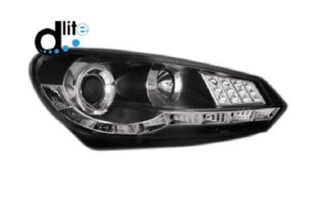 Передняя оптика VW Golf VI с дневными ходовыми огнями, черный корпус