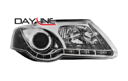 Передняя оптика VW Passat (B6) 2005-2010 с дневными ходовыми огнями хром
