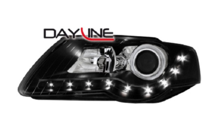 Передняя оптика VW Passat (B6) 2005-2010 с дневными ходовыми огнями черная