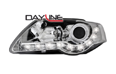 Передняя оптика VW Passat (B6) 2005-2010 с дневными ходовыми огнями хром