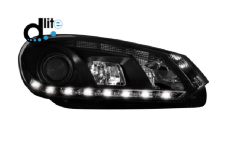 Передняя оптика VW Golf VI с дневными ходовыми огнями, черный корпус