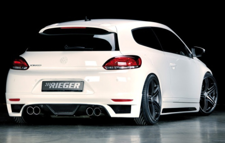 Накладка на бампер задний VW Scirocco 2008-2014 в стиле Carbon-Optik с вырезами для сдвоенного глушителя справа