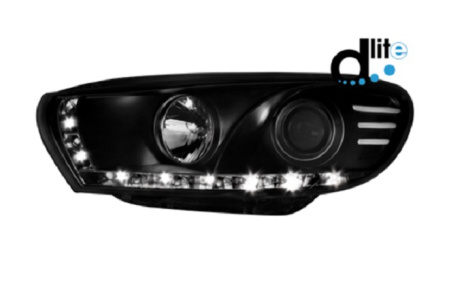 Передняя оптика VW Scirocco 2008-н.в. с дневными ходовыми огнями, черный корпус