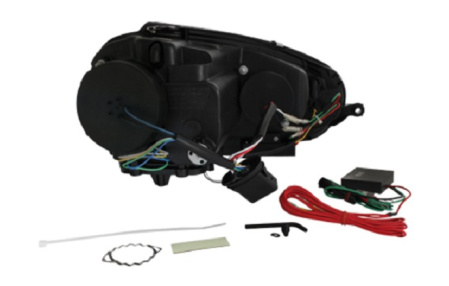 Передняя оптика VW Golf V, Jetta V 2006-2010 с дневными ходовыми огнями, черный корпус, для автомобилей с оригинальным ксеноном