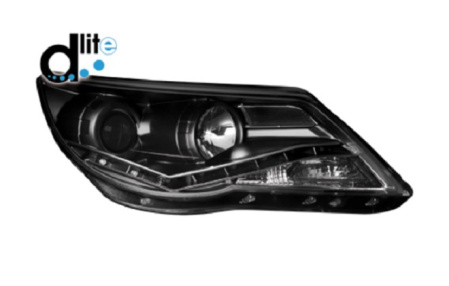 Передняя оптика VW Tiguan (5N) 2007-2010 с дневными ходовыми огнями, черный корпус
