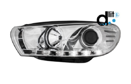 Передняя оптика VW Scirocco 2008-н.в. с дневными ходовыми огнями, хромированный корпус