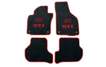 Коврики в салон VW Golf V GTI велюровые черного цвета с логотипом ABT и логотипом GTI красного цвета