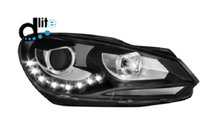 Передняя оптика VW Golf VI с дневными ходовыми огнями, черный корпус