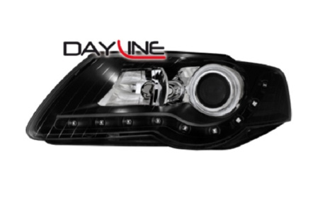 Передняя оптика VW Passat (B6) 2005-2010 с дневными ходовыми огнями черная