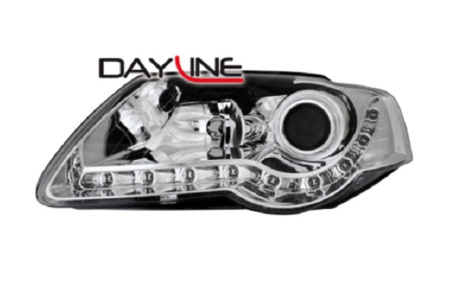 Передняя оптика VW Passat (B6) 2005-2010 с дневными ходовыми огнями хром