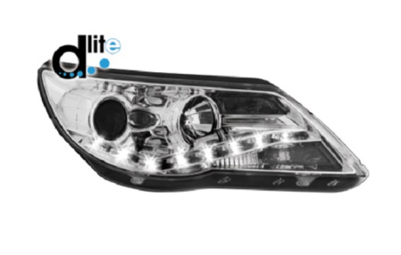 Передняя оптика VW Tiguan (5N) 2007-2010 с дневными ходовыми огнями, хромированный корпус