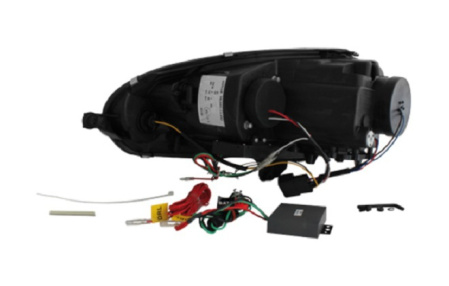 Передняя оптика VW Golf V, Jetta V 2006-2010 с дневными ходовыми огнями, черный корпус