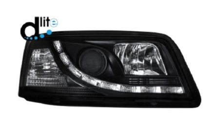 Передняя оптика VW Multivan (T5) 2003-2009, Transporter (T5) 2003-2009, California (T5) 2003-2009 с дневными ходовыми огнями, черный корпус