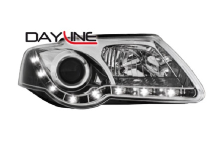 Передняя оптика VW Passat (B6) 2005-2010 с дневными ходовыми огнями хром