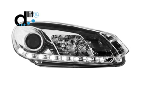 Передняя оптика VW Golf VI с дневными ходовыми огнями, хромированный корпус