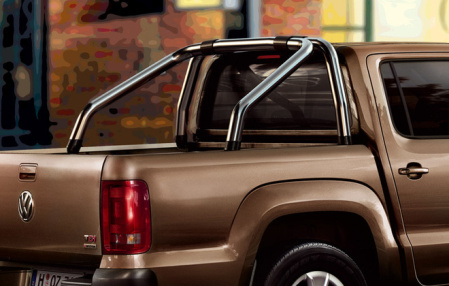 Декоративная дуга в виде двойной трубы VW Amarok (2H) 2010-н.в. (с двумя рядами сидений) из хромированной нержавеющей стали