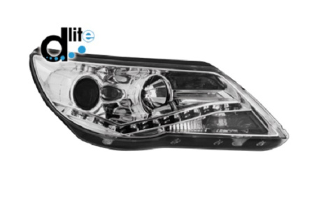 Передняя оптика VW Tiguan (5N) 2007-2010 с дневными ходовыми огнями, хромированный корпус