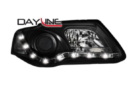 Передняя оптика VW Passat (B6) 2005-2010 с дневными ходовыми огнями черная